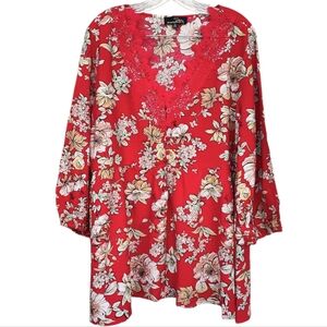 Suzanne Betro Red Floral Women's Top Size 2X